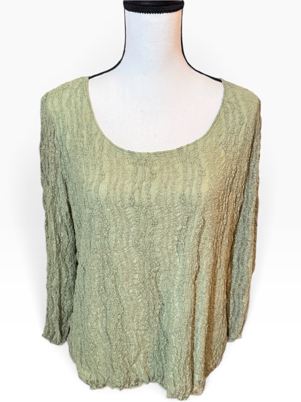Lane Bryant Light Sage Green Textured Scoop Neck Long Sleeve Top, 14/16